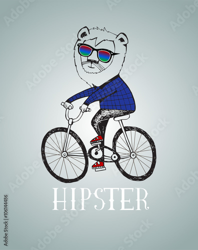 Hipster lion riding by bicycle