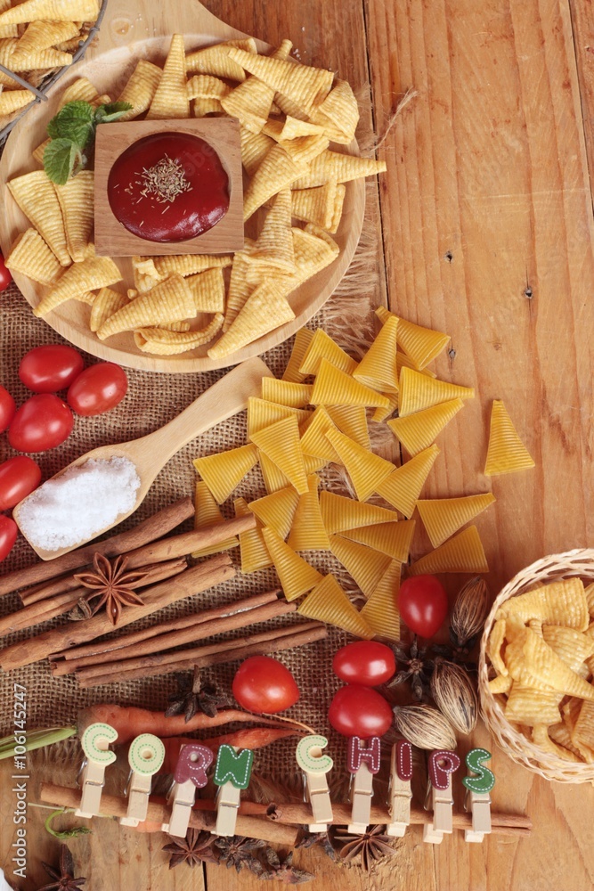 Corn snack and chips corn raw delicious. Corn snack and chips corn raw delicious.