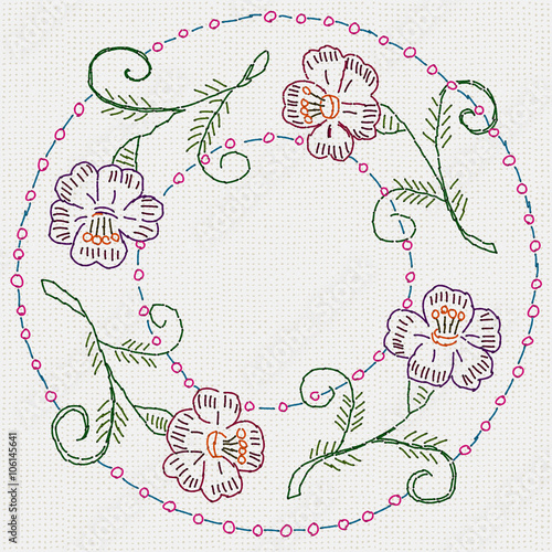 Vintage cross stitch / Vector imitation of the vintage cross-stitch fir branches ornate on the tablecloth