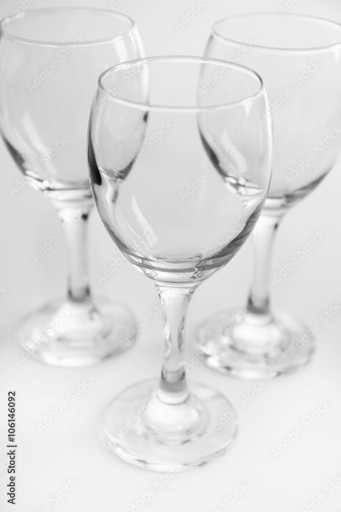 Wineglasses on white table closeup Wineglasses on white table closeup