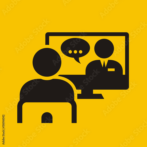 Video conference call - man on chair near monitor