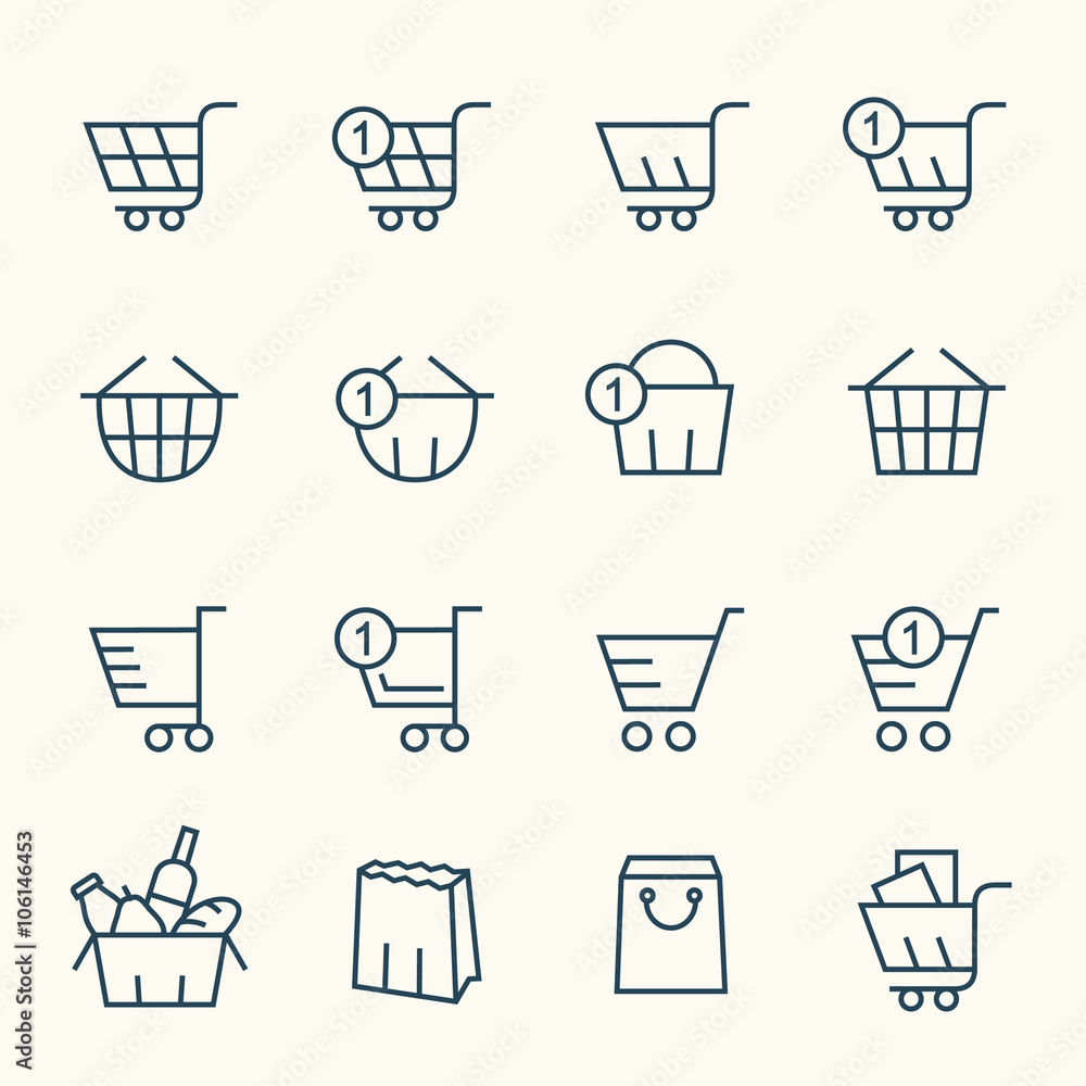 Shopping baskets line icons