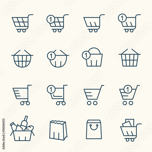 Shopping baskets line icons