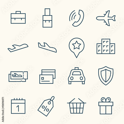 Travel booking service line icon set