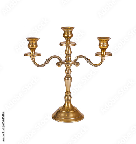 Gold candelabrum on a white background isolated