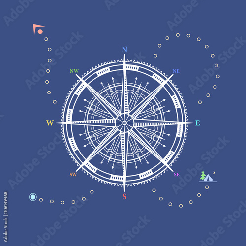 Compass Rose, Marine Emblem with Wind Rose, Rose of the Winds, Line Style Design, Logo Design Element, Vector Illustration