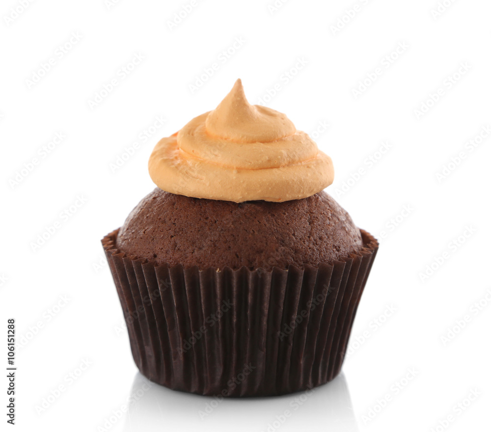 Tasty cupcake with cream, isolated on white Tasty cupcake with cream, isolated on white