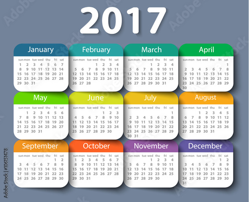 Calendar 2017 year vector design template.