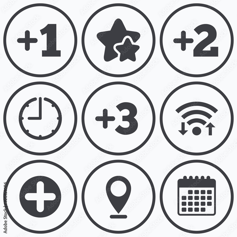 Plus icons. Positive symbol. Add one more sign. Plus icons. Positive symbol. Add one more sign.