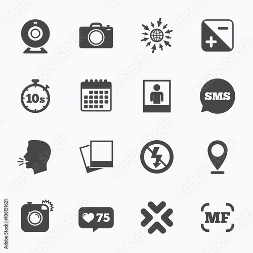 Photo, video icons. Camera, photos and frame.