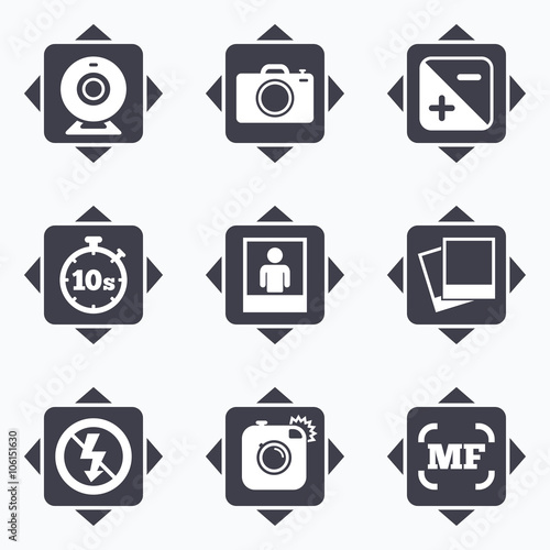 Photo, video icons. Camera, photos and frame.