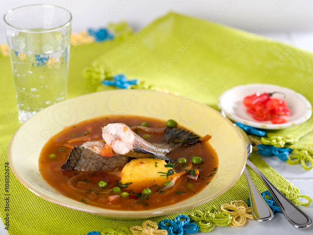 Chupin de Pescado, a typical Peruvian fish soup