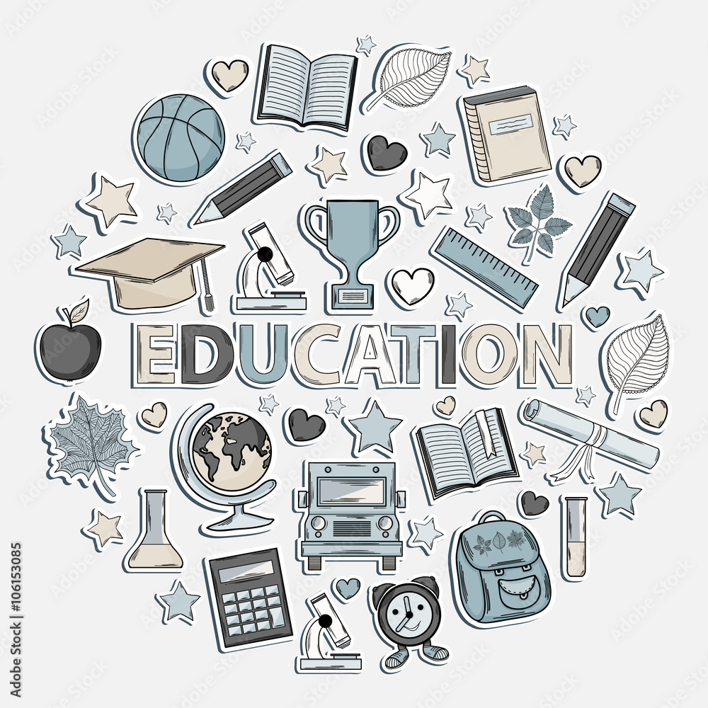 Education set icon in the form of a circle isolated on a white   education icon hand  icons,symbol  icons   School icons set. Stock Vector | Adobe Stock