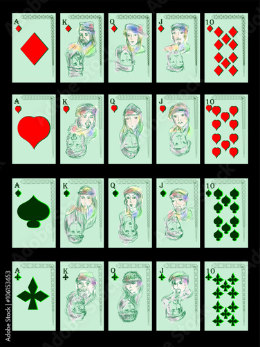 playing cards on black