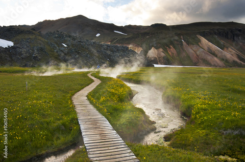 Way to the hot natural bath in Landmannalaugar  Iceland