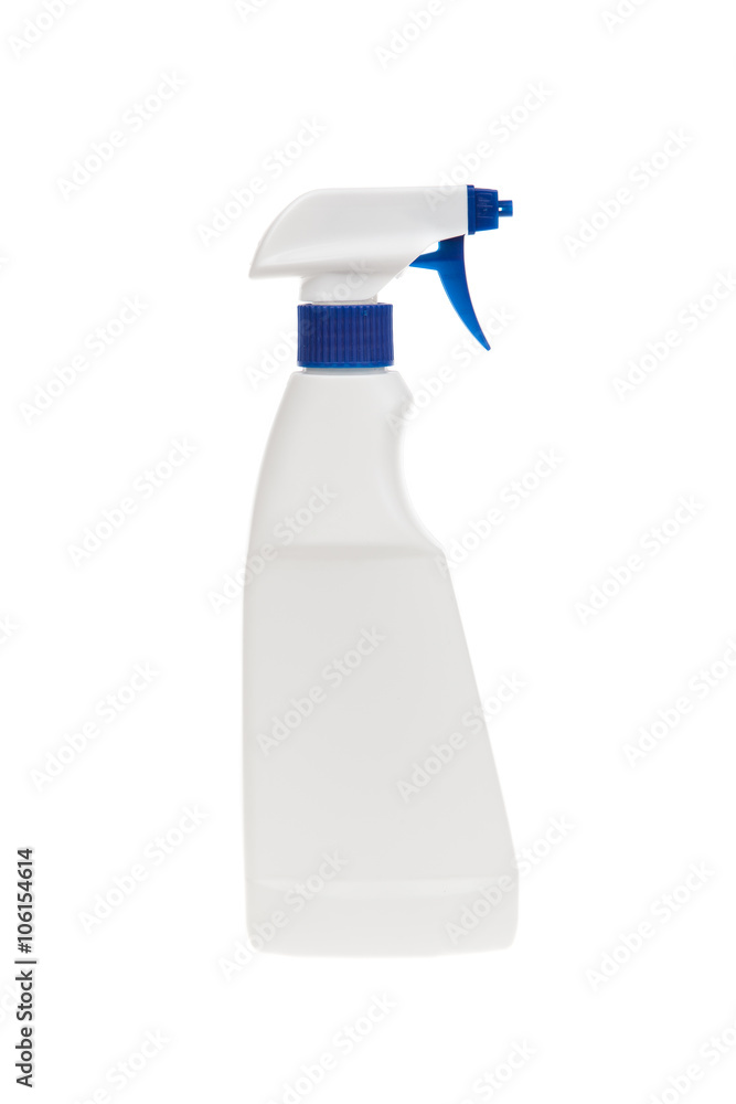 White sanitary hygiene bottle, isolated on white. Window cleaner bottle spray White sanitary hygiene bottle, isolated on white. Window cleaner bottle spray