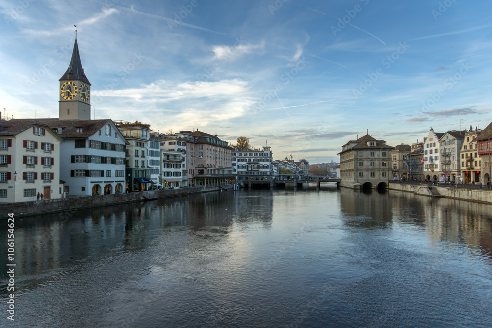 Panorama of city of Zurich and Limmat River, Switzerland Panorama of city of Zurich and Limmat River, Switzerland