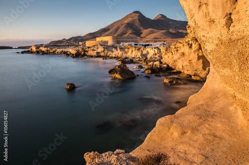 Landscape on the coast of Escullos. Natural Park of Cabo de Gata. Spain.