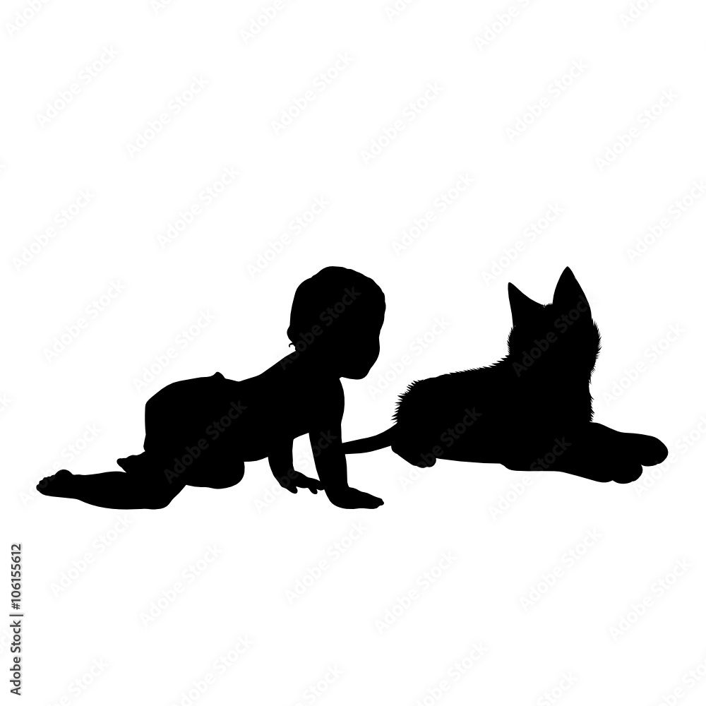 baby with cat silhouette illustration