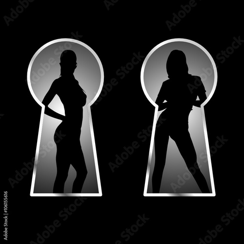 girl and keyhole silhouette illustration