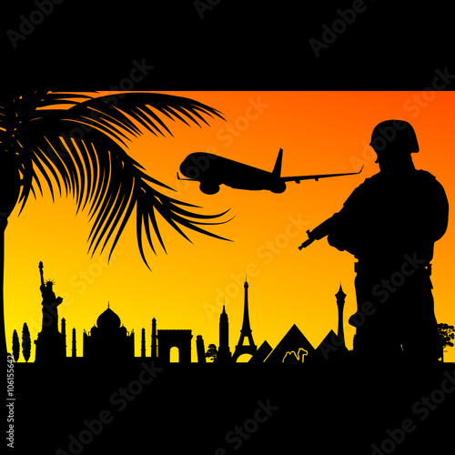 man in uniform with famous monument illustration