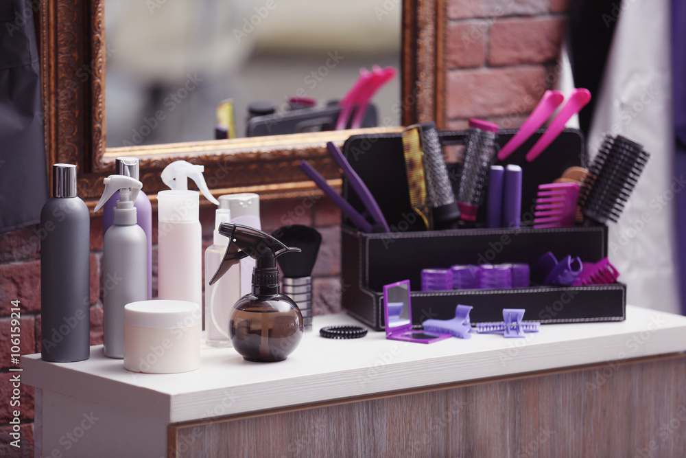 Hairdresser equipment on table Hairdresser equipment on table