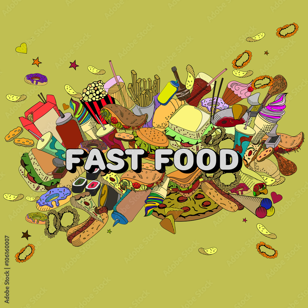 Fast food design vector line art