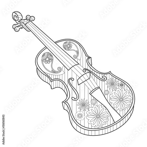 Coloring for adults violin vector illustration