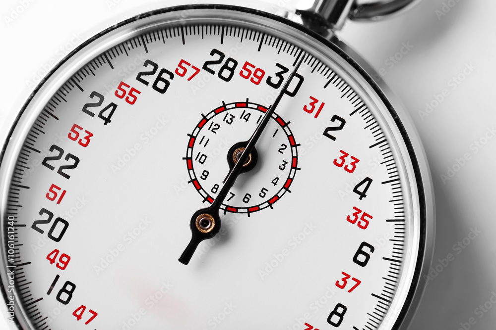 Stopwatch on white background, close up Stopwatch on white background, close up