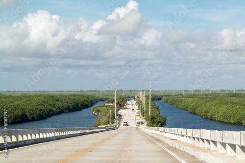 Card Sound Road toll plaza from bridge, route from Key Largo, Florida Keys to Miami, USA photo