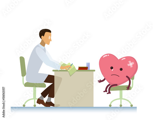 Doctor with diseased heart symbol cartoon - World Health Day