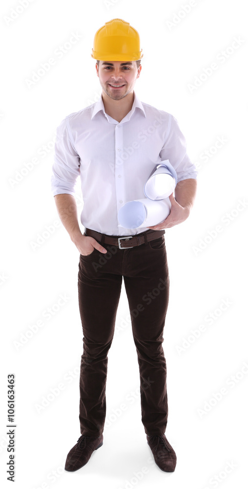 Architect man in hardhat isolated on white Architect man in hardhat isolated on white
