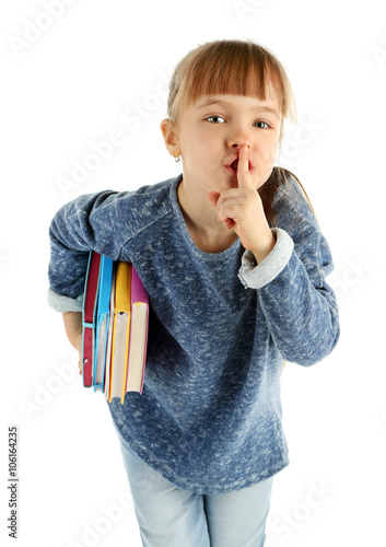 Little girl with notebooks ...