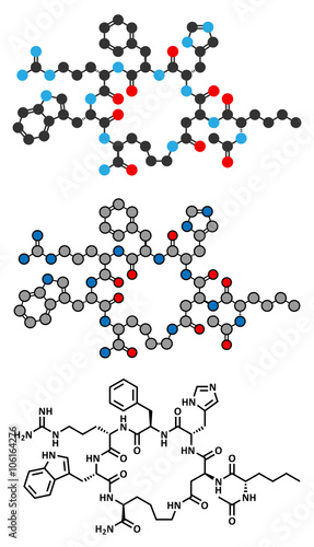 Melanotan II synthetic tanning drug molecule. 