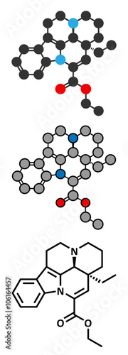 Vinpocetine molecule. Semisynthetic vinca alkaloid derivative.