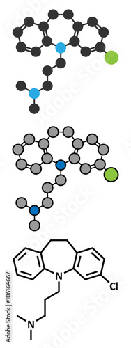 Clomipramine tricyclic antidepressant drug molecule. 