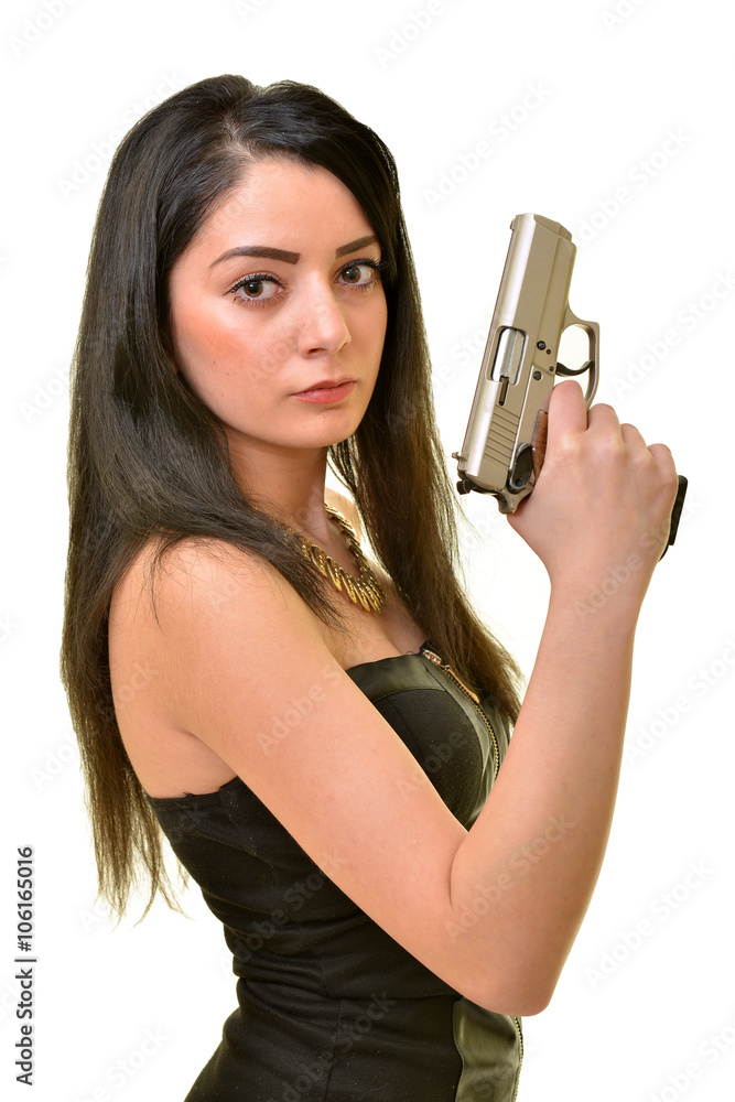 Portrait d'une femme tenant Gun Portrait d'une femme tenant Gun