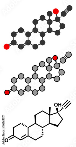 Norethisterone (norethindrone) progestogen hormone drug. 