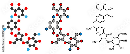 Paromomycin aminoglycoside antibiotic drug molecule.