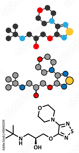 Timolol beta-adrenergic receptor antagonist drug molecule. 