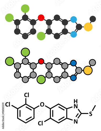 Triclabendazole anthelmintic drug molecule.