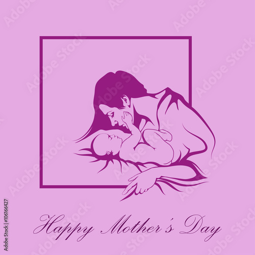 Silhouette of a mother and her child. Mothers day