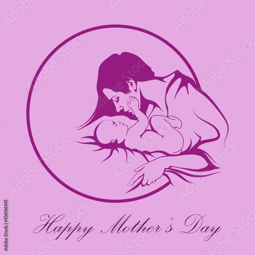 Silhouette of a mother and her child. Mothers day