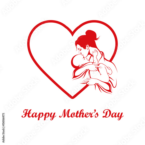 Silhouette of a mother and her child. Mothers day