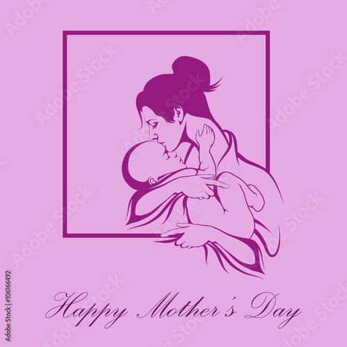 Silhouette of a mother and her child. Mothers day