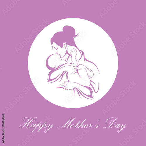 Silhouette of a mother and her child. Mothers day