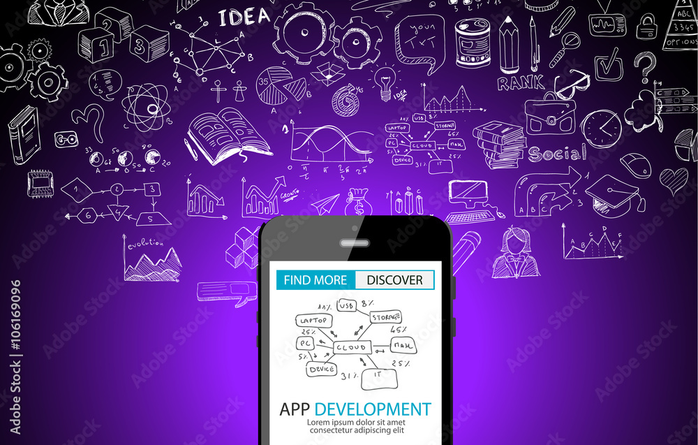 App Development Concept Background with Doodle design style App Development Concept Background with Doodle design style