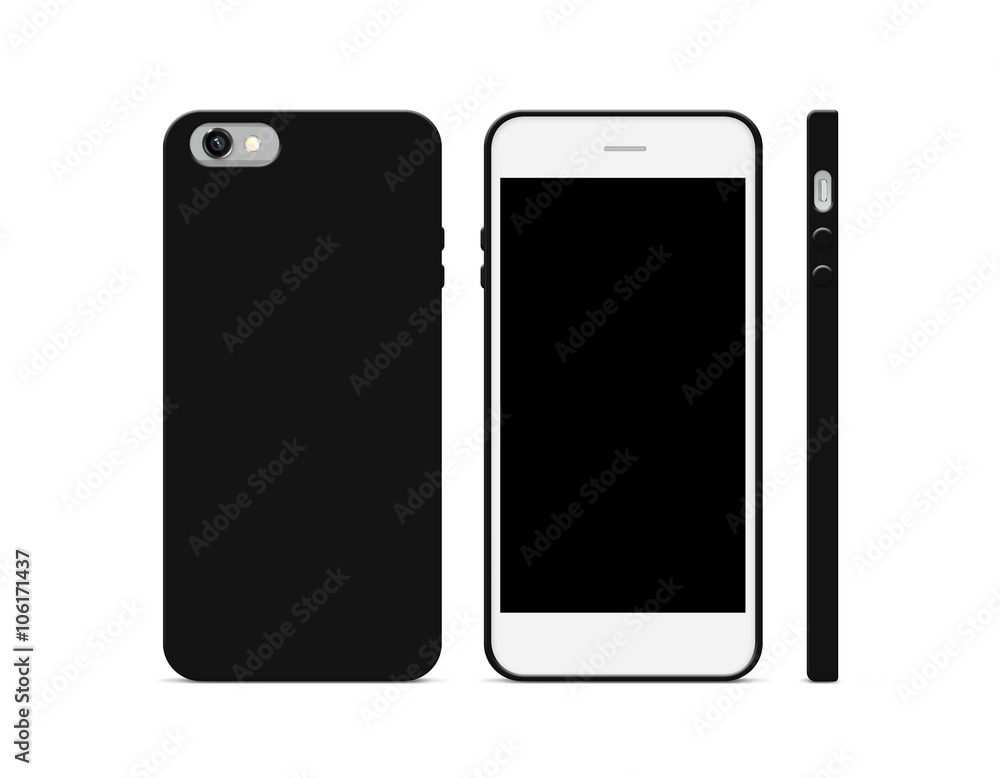 Blank black phone case mock up stand isolated. 3 sides. Blank black phone case mock up stand isolated. 3 sides.