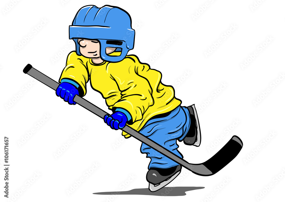 Ishockey barn i för stora kläder Stock Vector | Adobe Stock