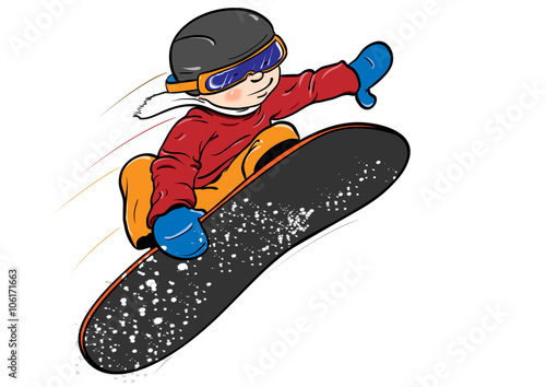 cartoon Snowboard kid jumping high